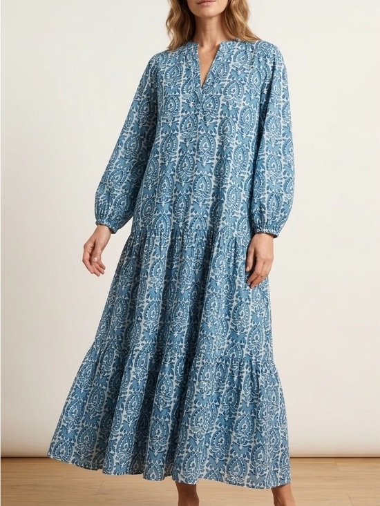 Rockflowerpaper Dresses & Skirts - Rockflowerpaper Sara Indigo Drop Waist Maxi Dress LG/XL Coastal Boho Resortwear